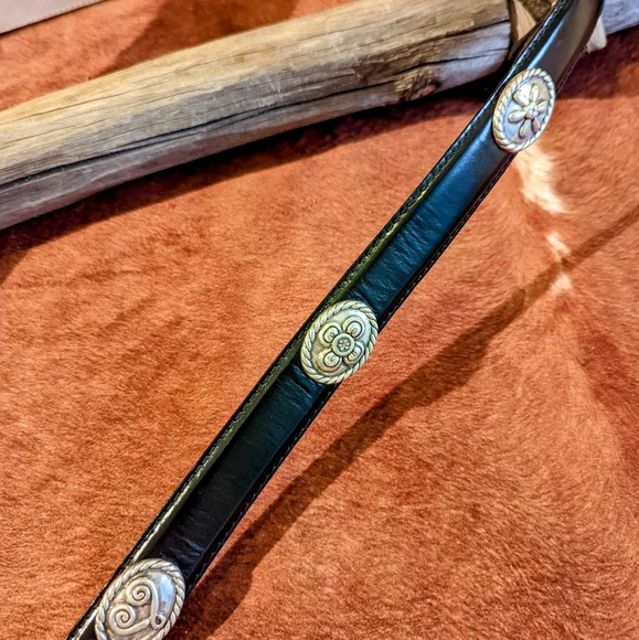 Studio Barse Black Leather Belt with Silver Conchos and Buckle - Picture 6 of 13